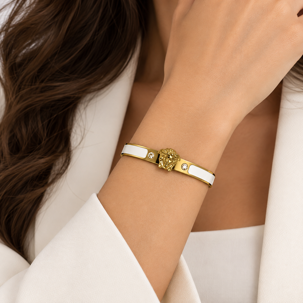 Luxury White & Gold Statement Bracelet