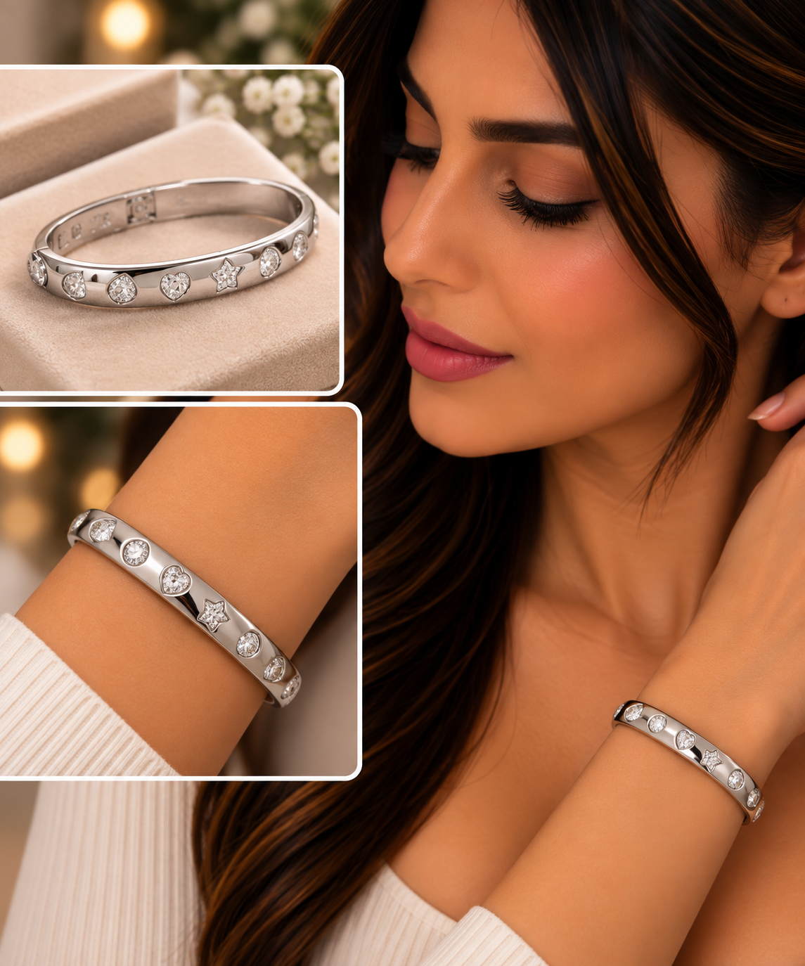 Silver Celestial Crystal Bangle