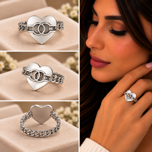 Silver Heart Statement Ring free size