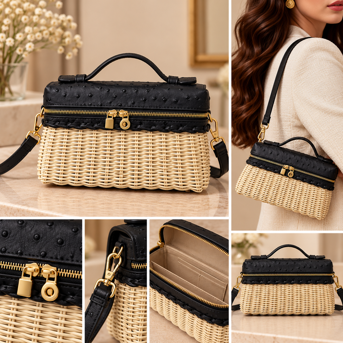 Loro Piana Black Wicker Bag