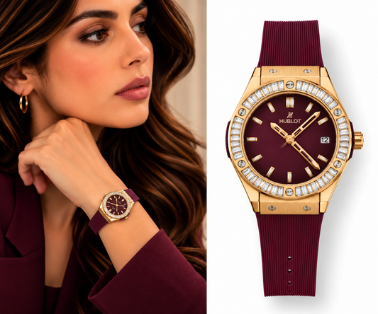 Hublot Burgundy & Gold Watch