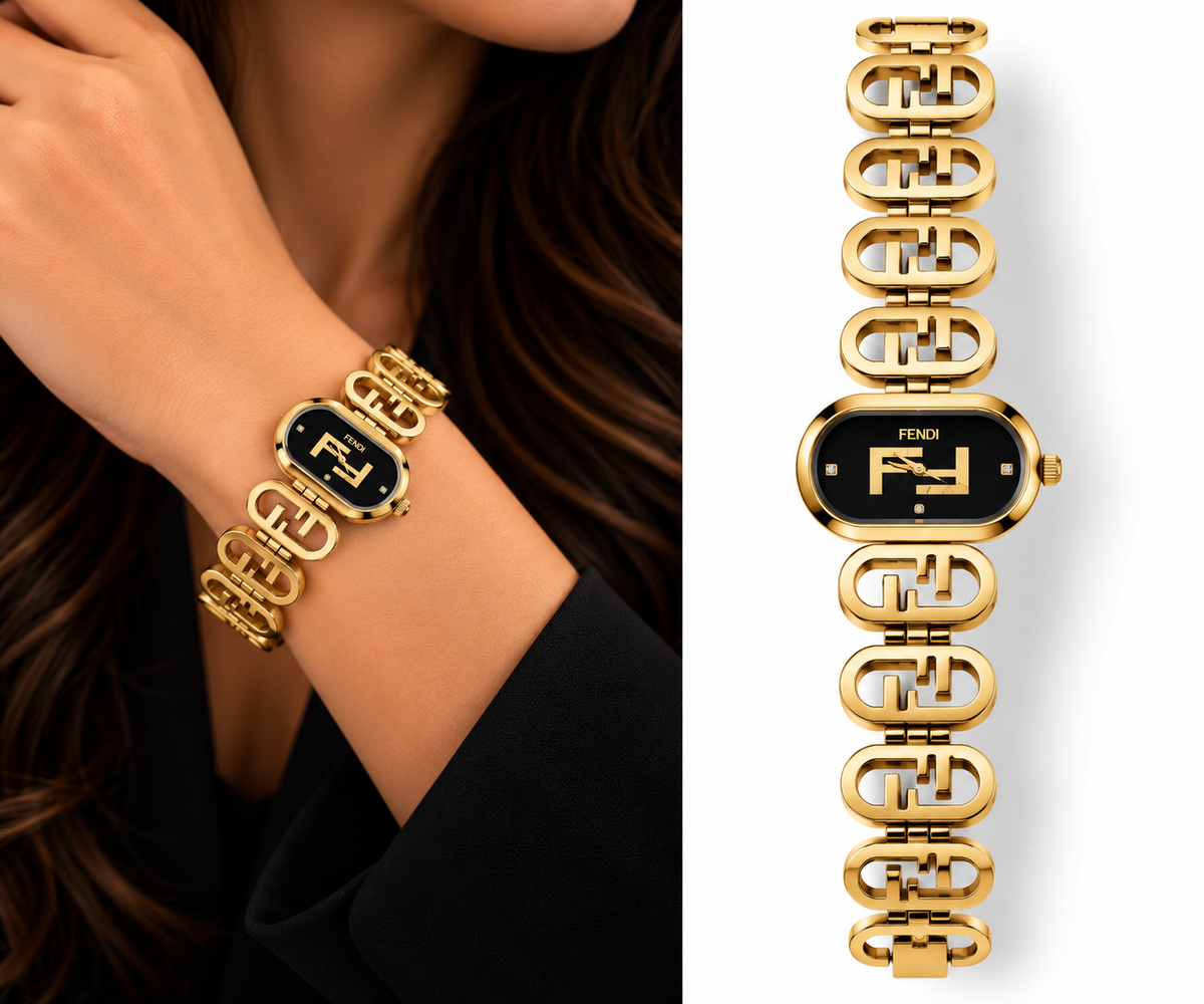 Fendi Gold Bracelet Watch – Black Dial