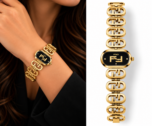 Fendi Gold Bracelet Watch – Black Dial