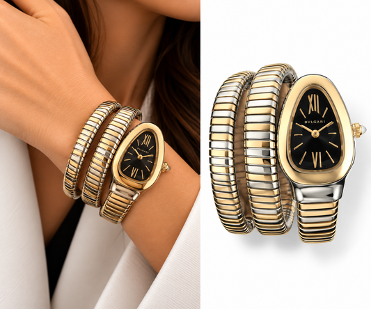 BVLGARI Serpenti-Style Black Dial Watch – Two Tone