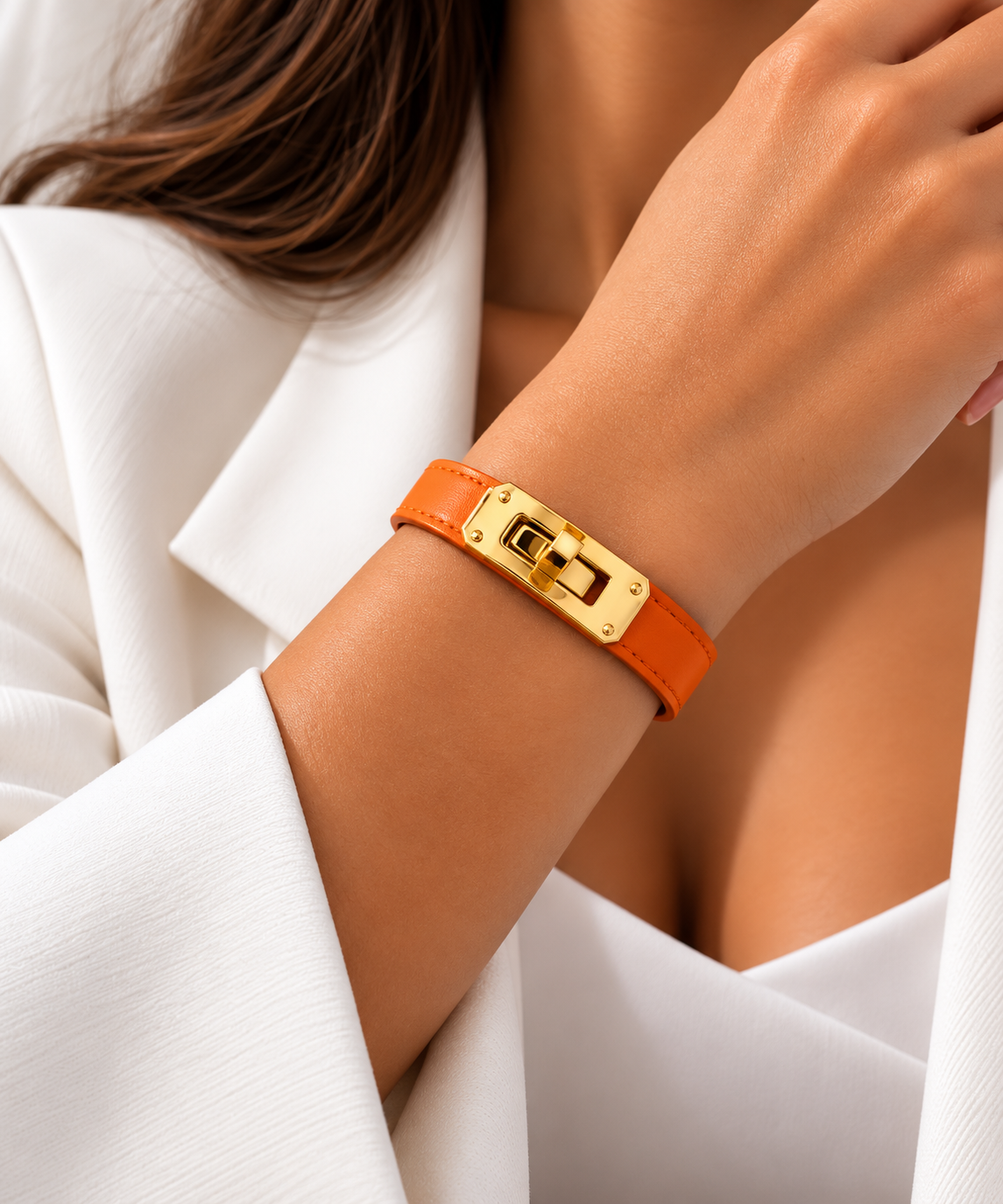 Hermès Style orange Leather Bracelet