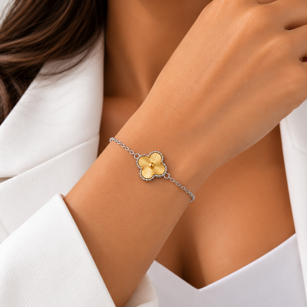 Gold & Silver Four-Leaf Clover Bracelet