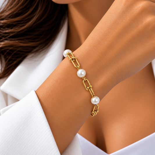 Golden Pearl Link Bracelet