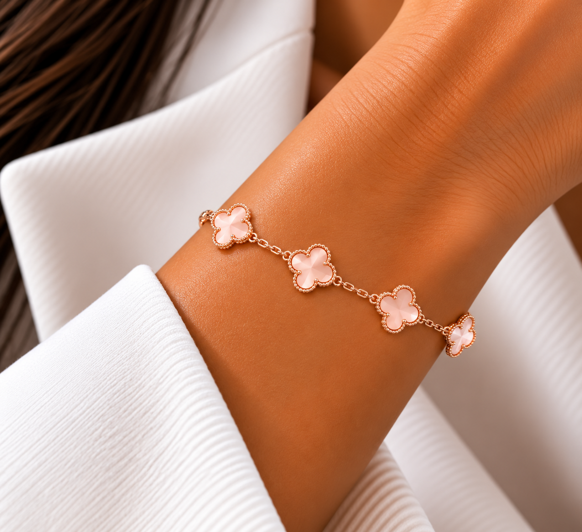 Rose Gold Pink Clover Bracelet