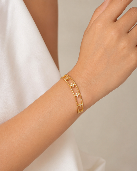 Gold Crystal Clover Cuff Bracelet