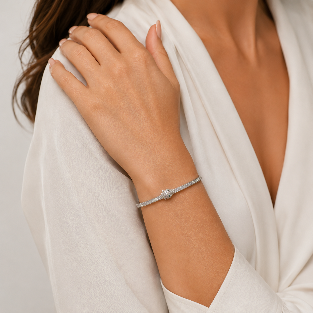 Liora Silver Feline Bangle