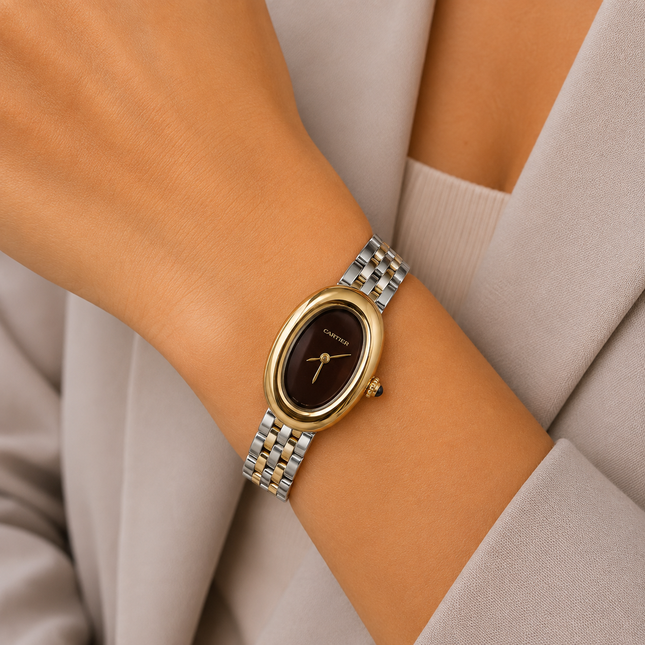 Cartier Oval Two-Tone Brown Dial Watch