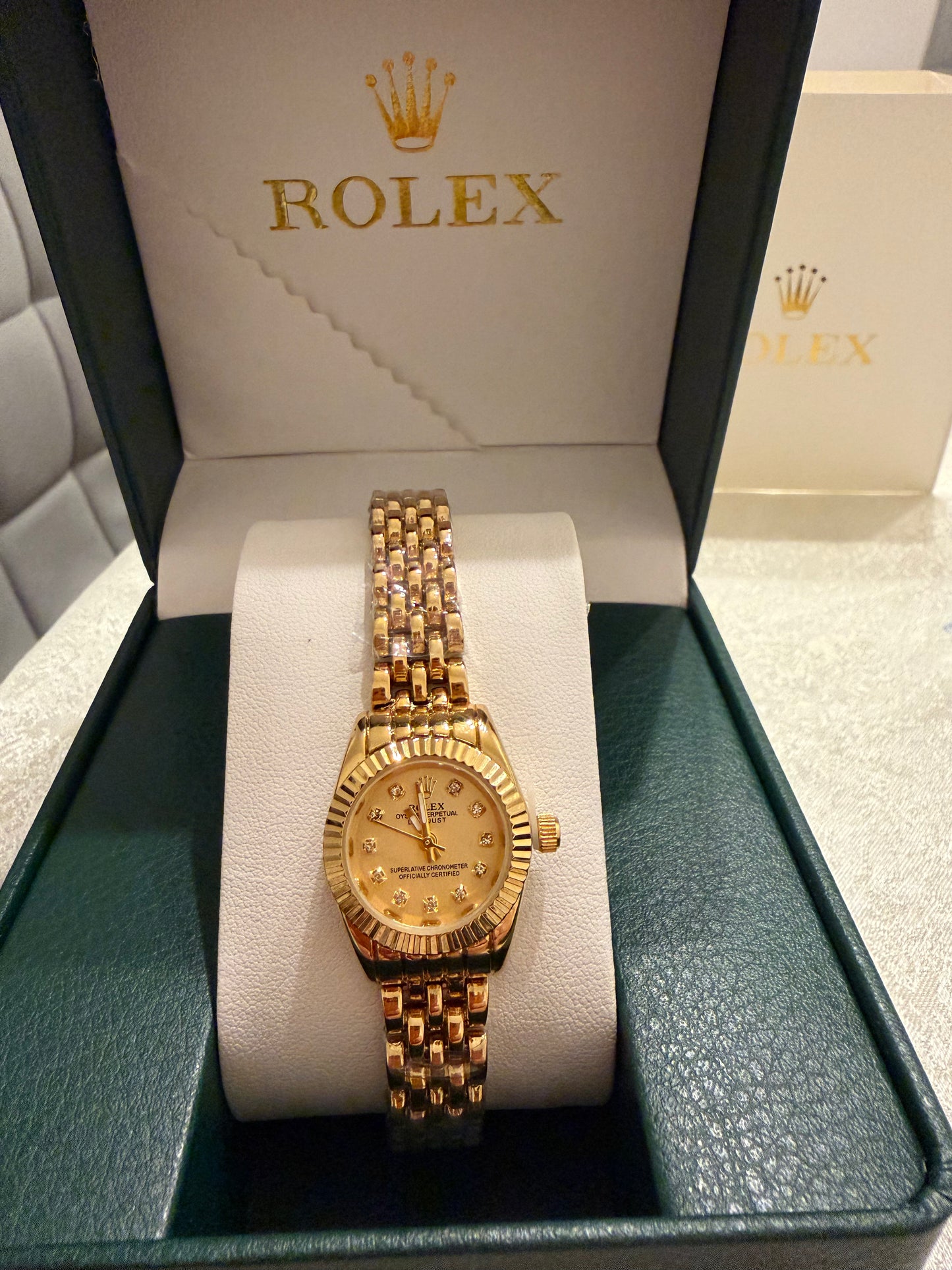 Rolex Gold Champagne Dial Fluted Bezel Watch