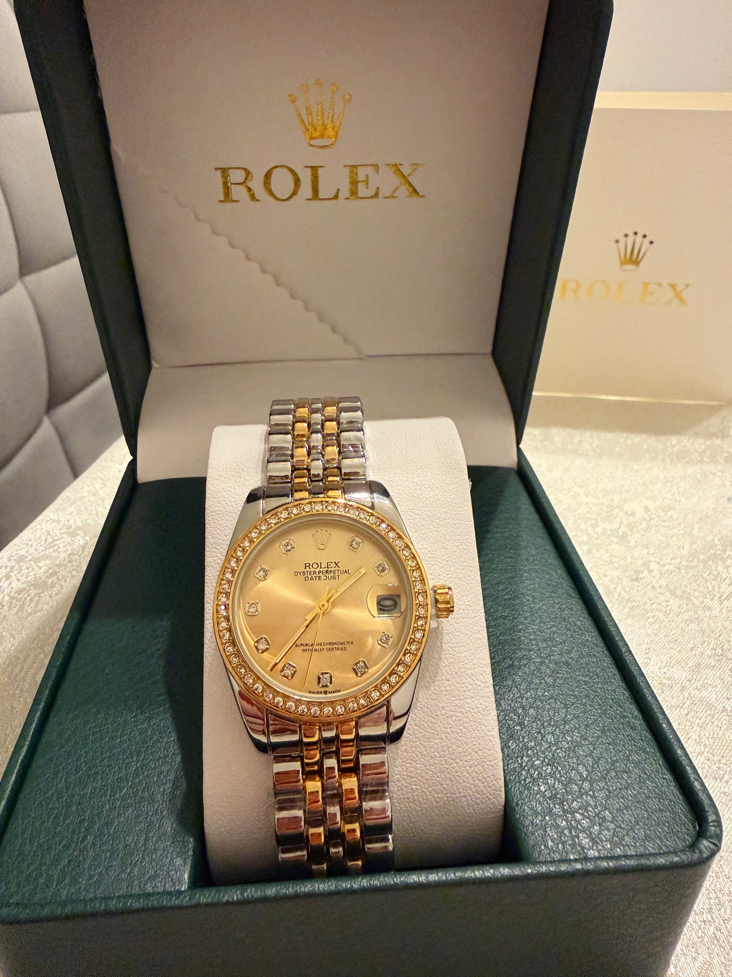 Rolex Two-Tone Champagne Diamond Watch