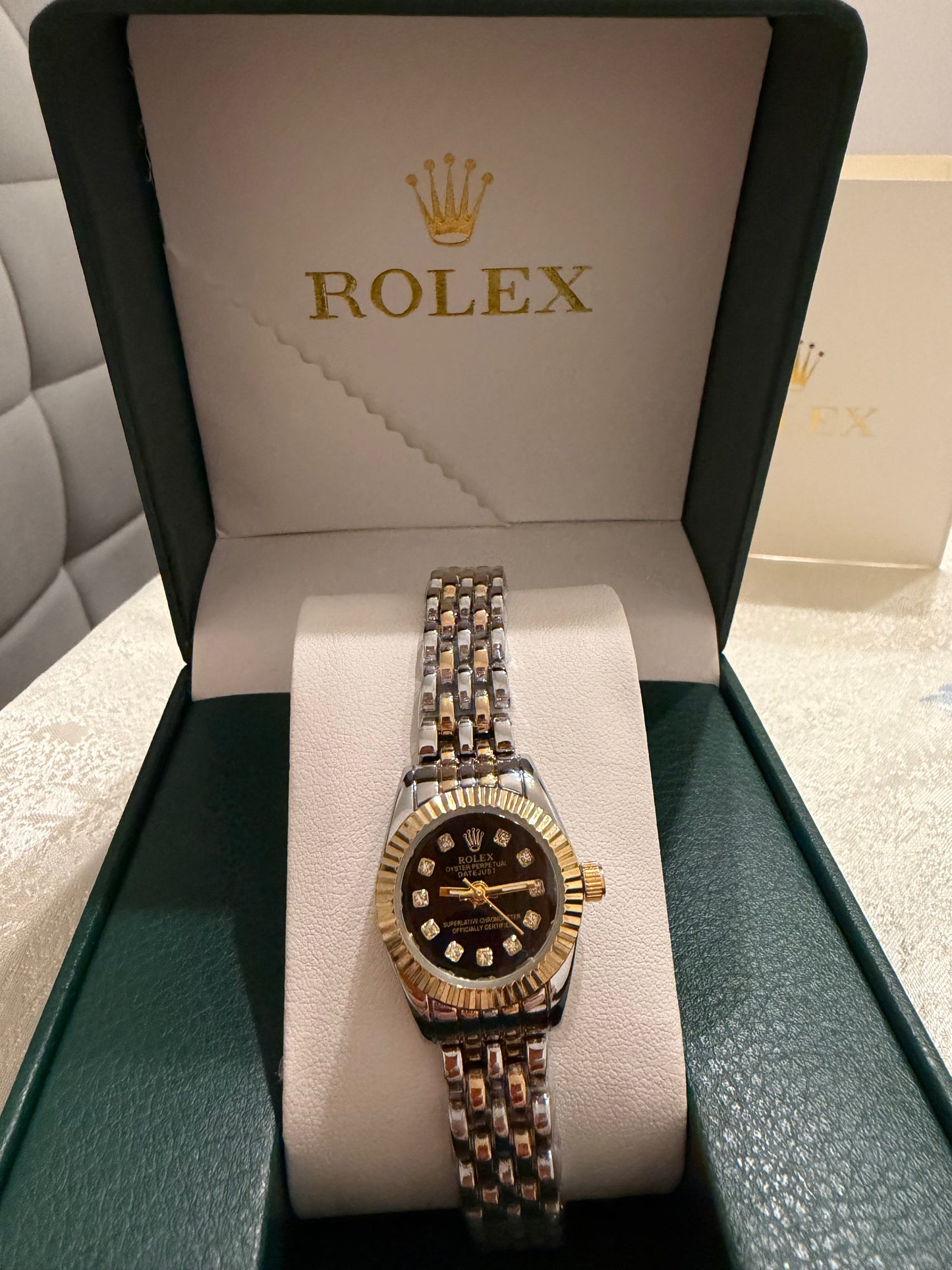 Rolex Two-Tone Diamond Black Dial Watch