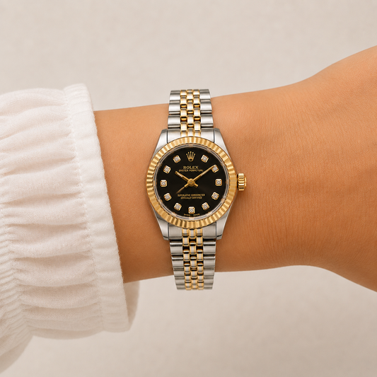 Rolex Two-Tone Diamond Black Dial Watch