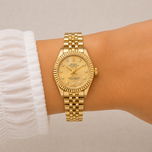 Rolex Gold Champagne Dial Fluted Bezel Watch