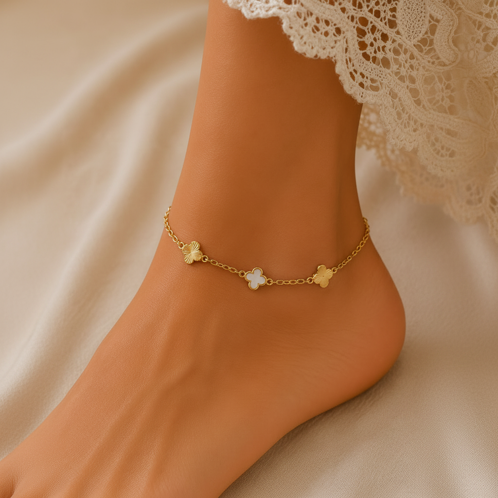 Golden White Clover Anklet