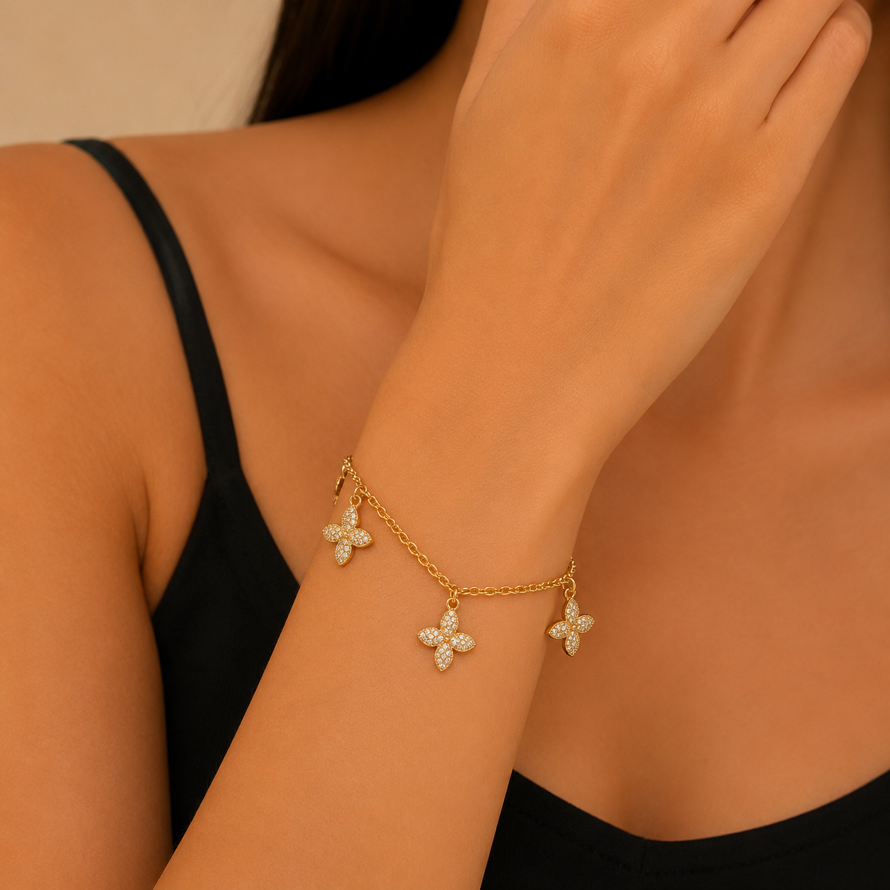 Gold Crystal Flower Charm Bracelet