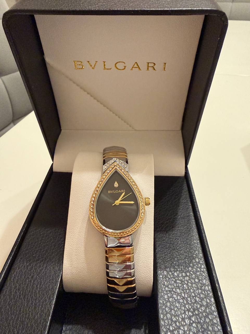 Bvlgari Serpenti Two-Tone Diamond Watch (Black Dial)