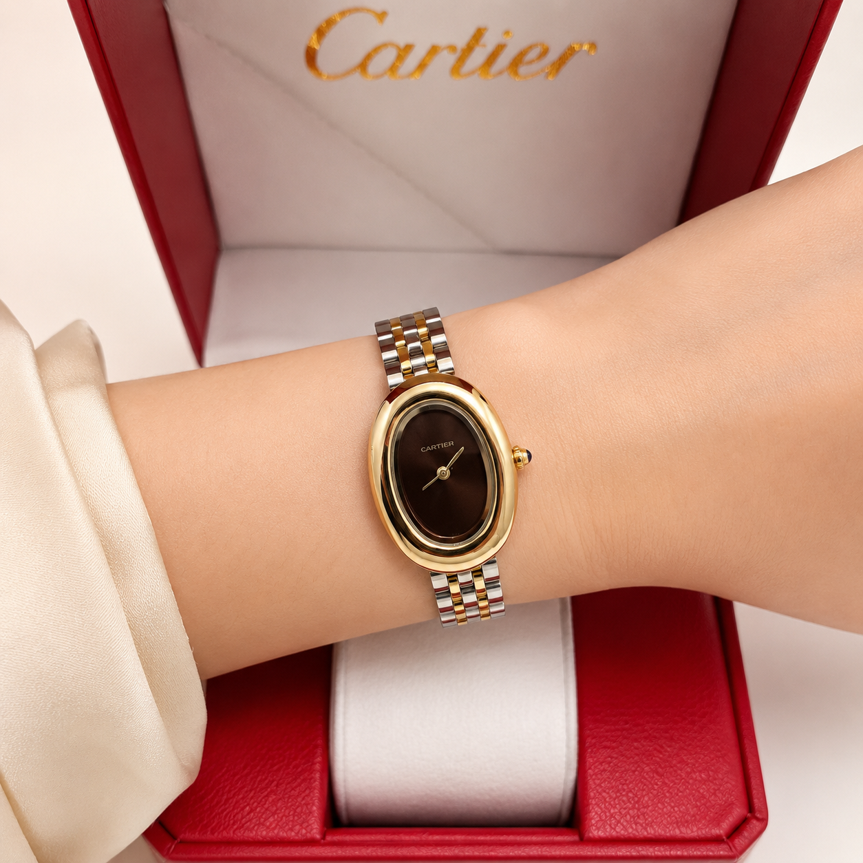Cartier Baignoire Two-Tone Black Dial Watch