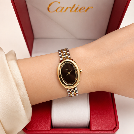 Cartier Baignoire Two-Tone Black Dial Watch