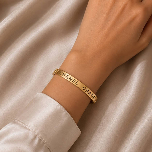 Luxury Logo Cuff Bangle – Gold